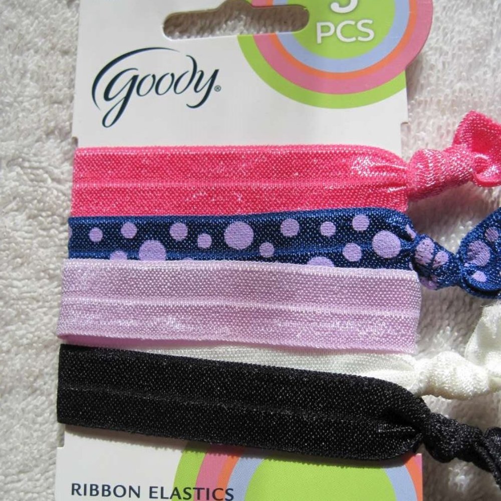 5 Goody Ouchless Ribbon Elastics Ponytailer Hair Bands Soft No Metal Tied Pinks